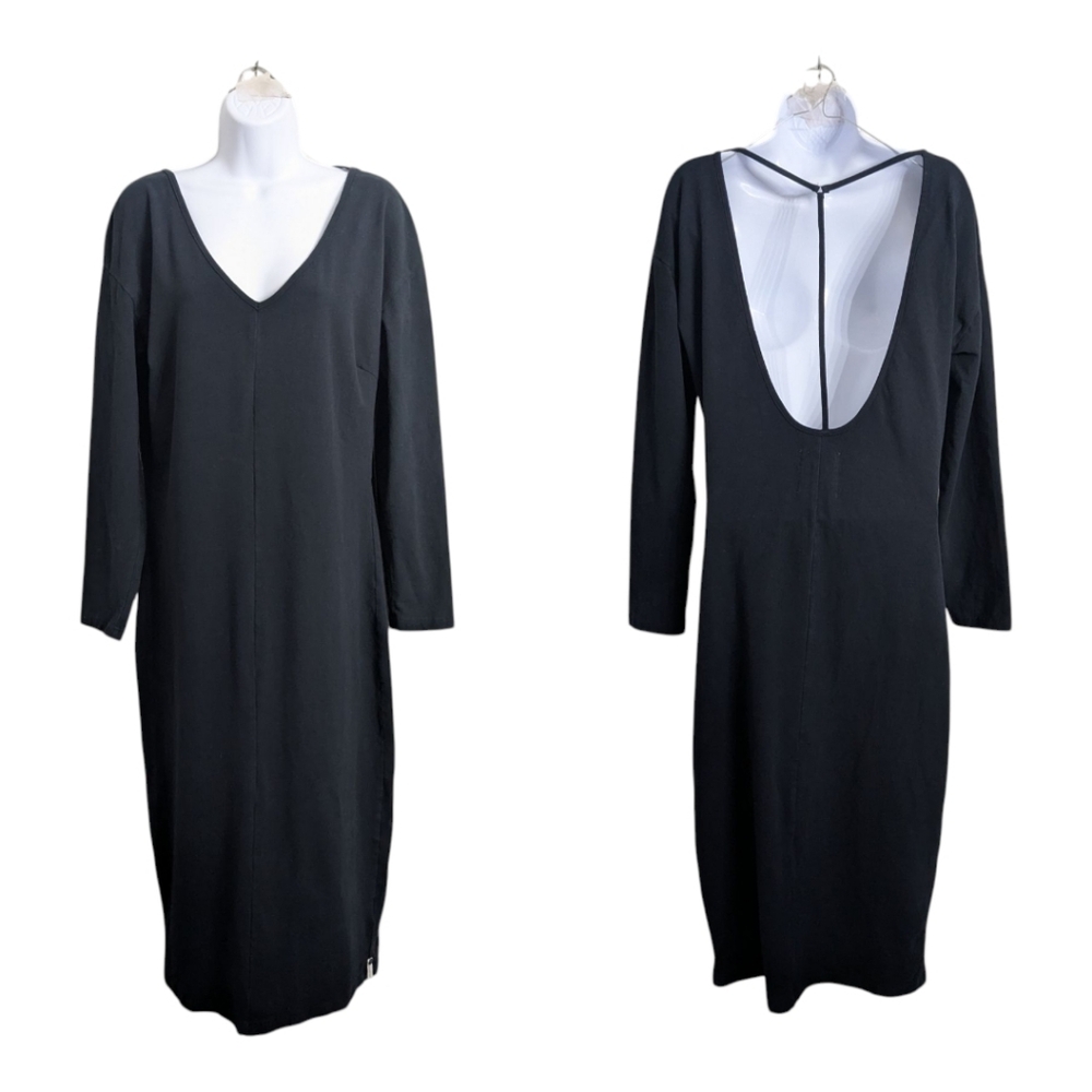 One Teaspoon Black Sheath Midi Dress V-Neck Long Sleeve Open Back Stretchy 10